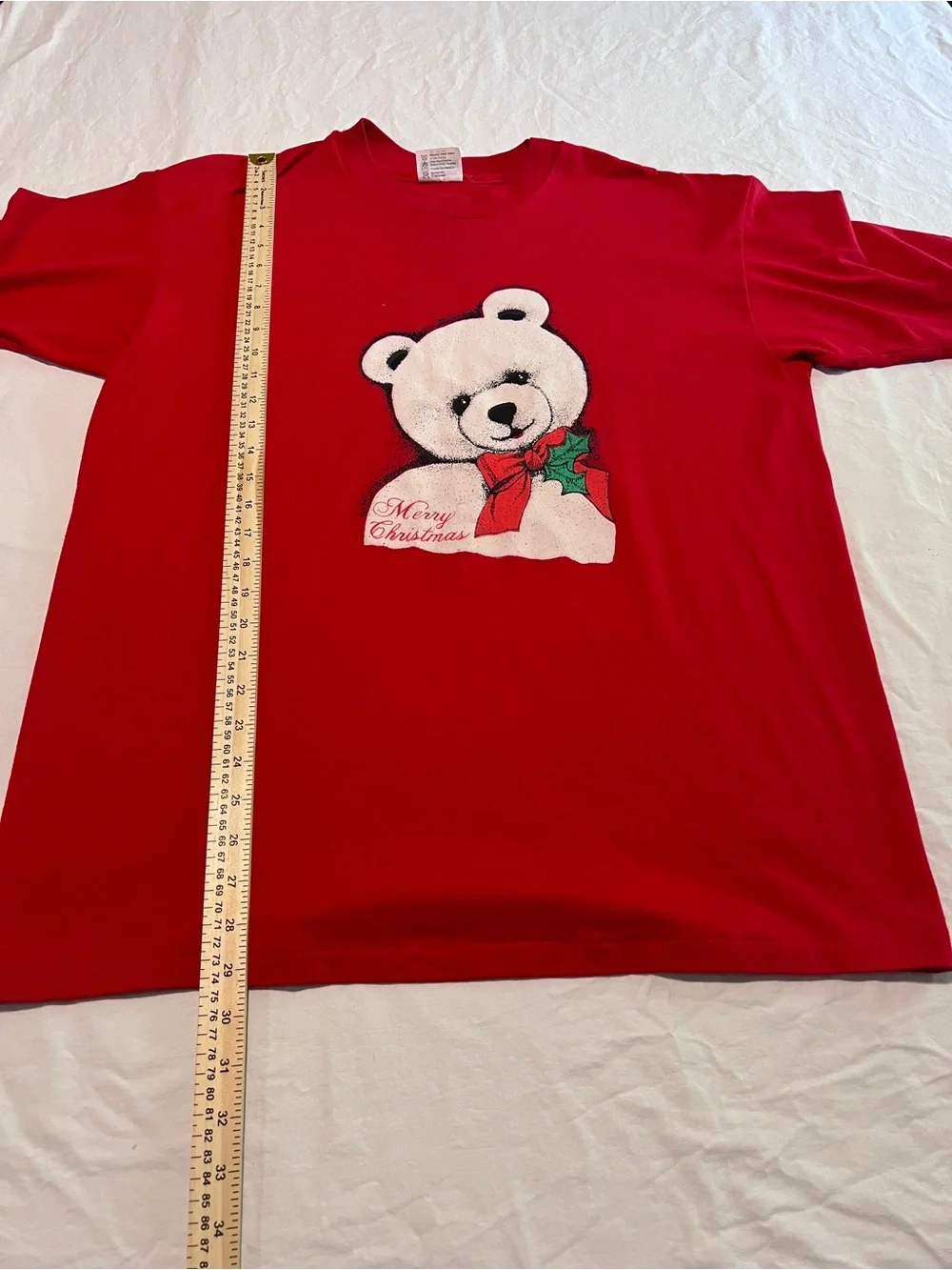 Vintage Hanes Christmas Teddy Bear T Shirt XL Single Stitch USA Made 80s 90s